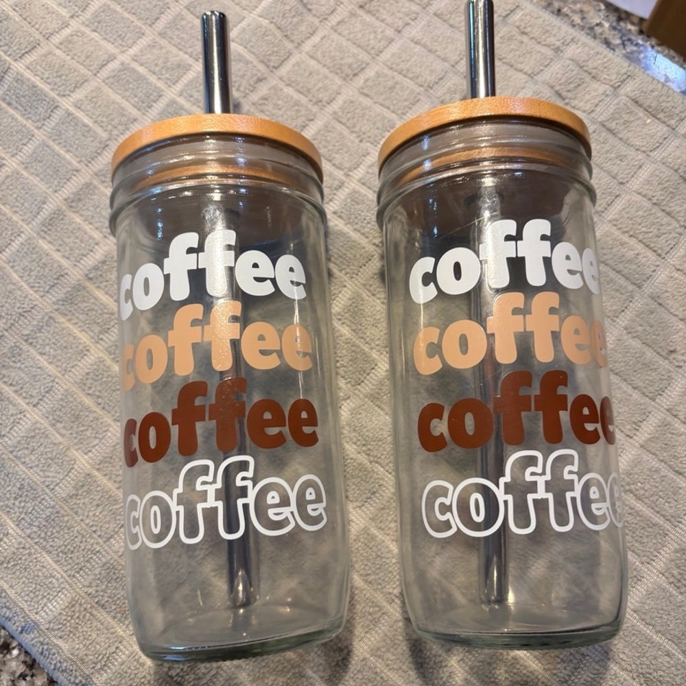 Glass Coffee Tumblers with Bamboo Lids and Straws
